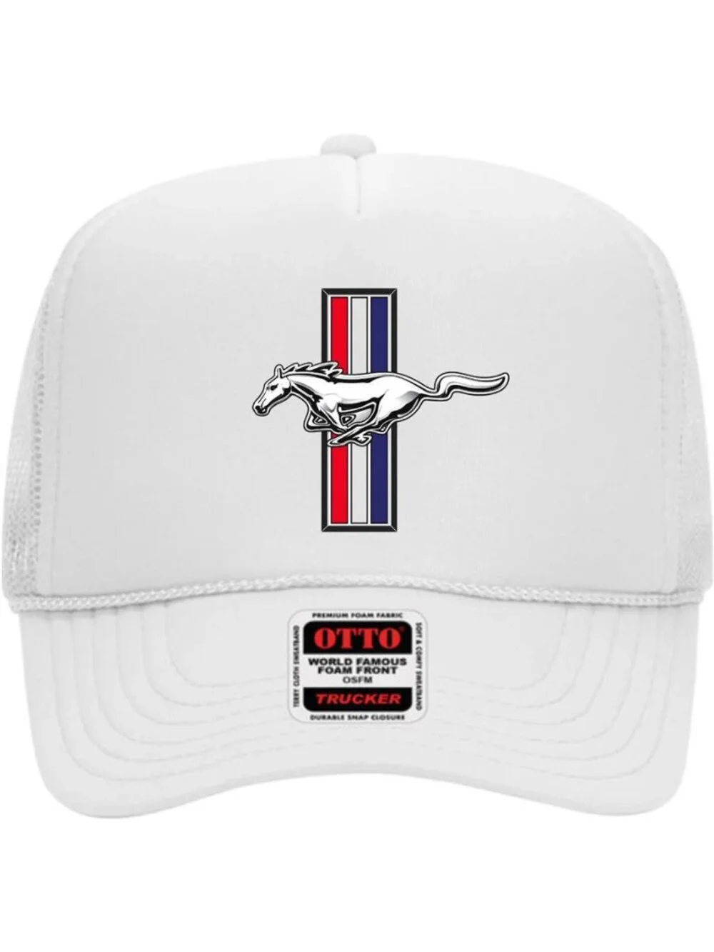 Retro Mustang Tri Bar Pony Foam Trucker Hat White Rope Snapback Car Cap New 70s